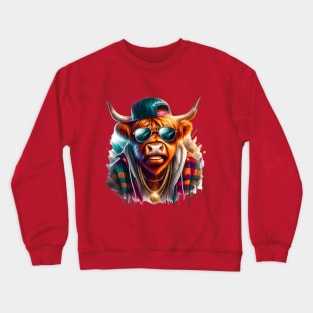 Hip Hop Highland Cow Crewneck Sweatshirt